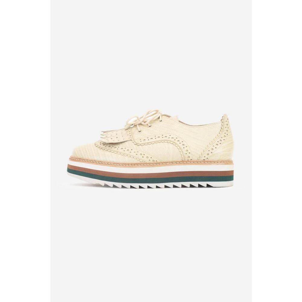 Zimmermann Beige Ecru Lace Up Leather Loafers Leather